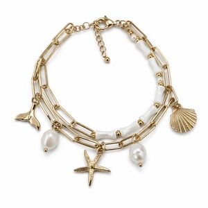 Gold & White Seashell Charm Bracelet